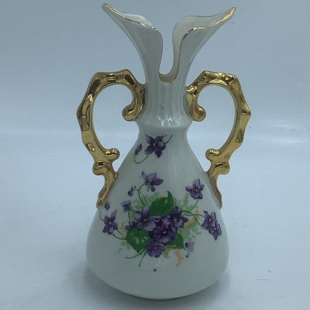 Gold Handled Vase with Violets